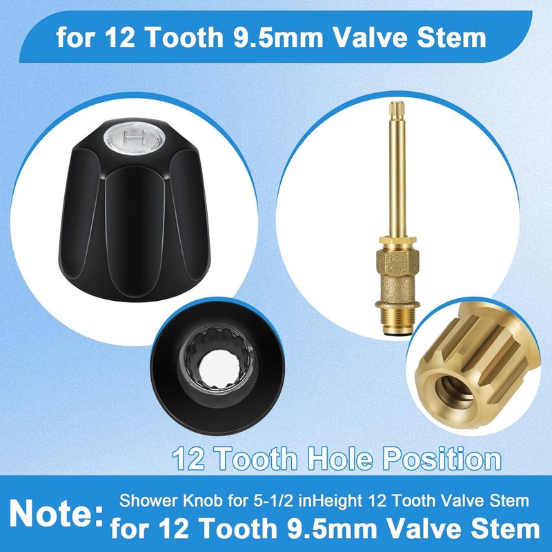 Coolfell Metal 3 Piece Black Shower Knob Replacement, Compatible with Price Pfister Verve and Tub/Shower Faucet Handle, 12 Point Broach Shower Knob, Height 2.35 in Width 2.35 in(Matte Black) - Image 5